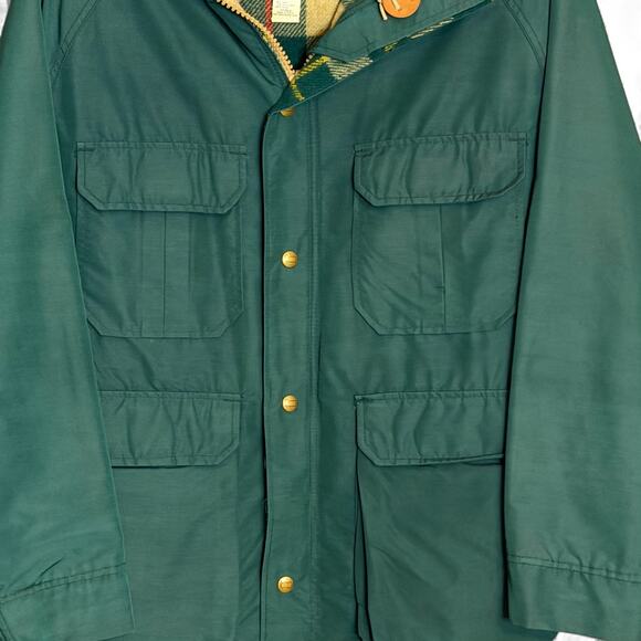Vintage Woolrich Green Parka Jacket Sz M Plaid Wool Lined Hooded USA Made Coat - Picture 4 of 10